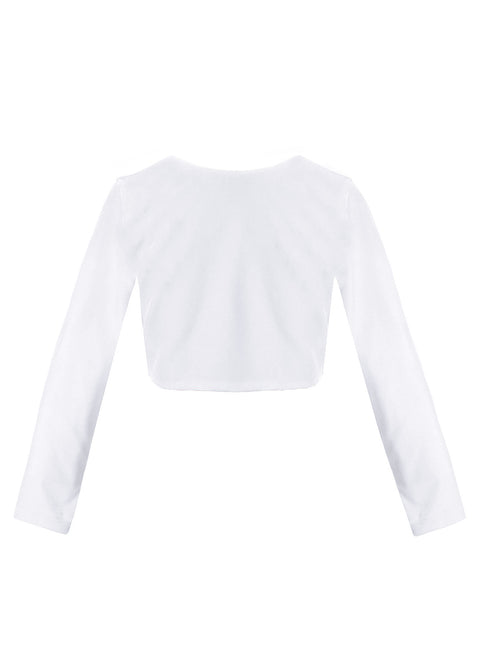 Crayon Kids Big Girls White Long Sleeve Button Velvet Bolero Sweater 8-14 - SophiasStyle.com